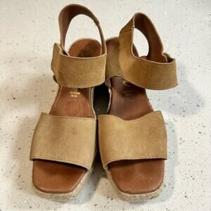 Picon Tan Suede Wedge Sandals Leather Sock Handmade in Spain Boho Size 9 Comfort